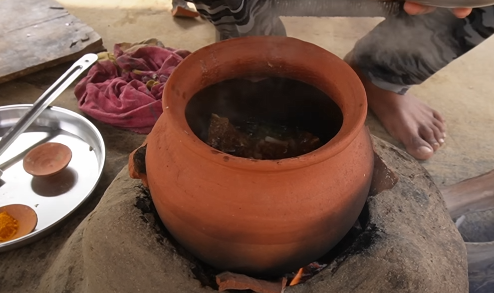 Handi mutton curry recipe cooking in village traditional style