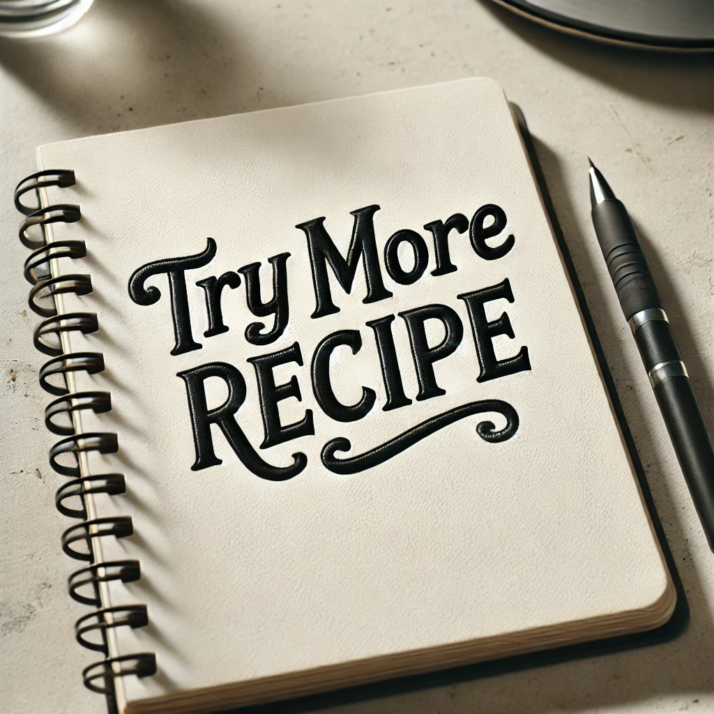 DALL·E 2025-03-12 20.01.00 - A realistic image of a white notebook page with the words 'TRY MORE RECIPE' written in bold, black ink. The text should be centered on the page, with