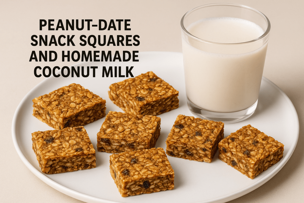 peanut-date snack squares and homemade coconut milk